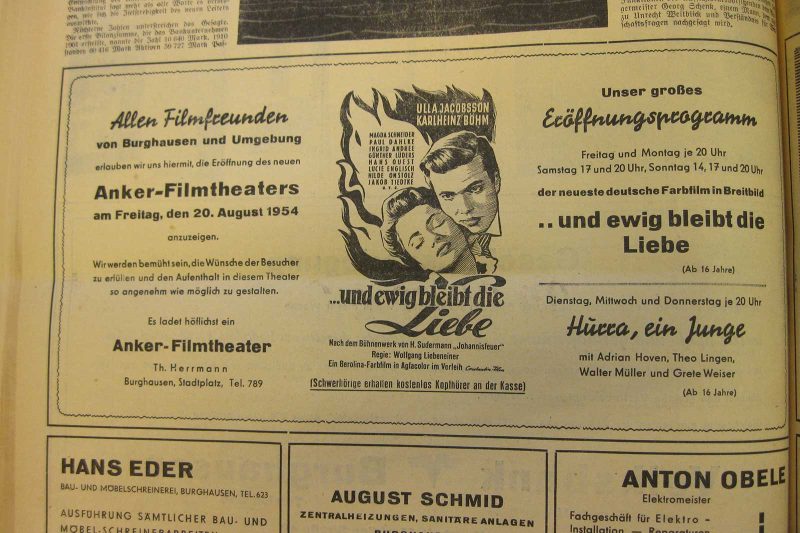 Zeitungsausschnitt mit Werbung Ankersaal